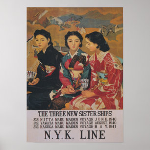 Asiatische Schwestern Vintage-Porträt Poster