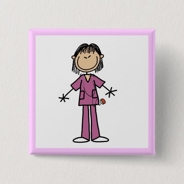 Asiatische Stäbchenfigur Krankenschwester Button (Vorderseite)