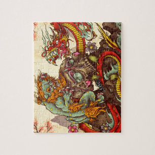 Asiatische Szene mit foo Hund und Drachen Puzzle