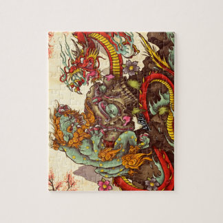 Asiatische Szene mit foo Hund und Drachen Puzzle