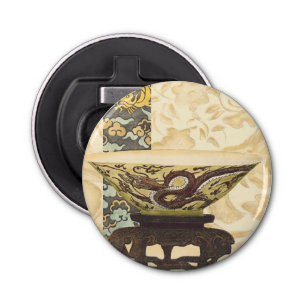Asiatische Tapisserie mit Bowl- und Drachendesign Flaschenöffner