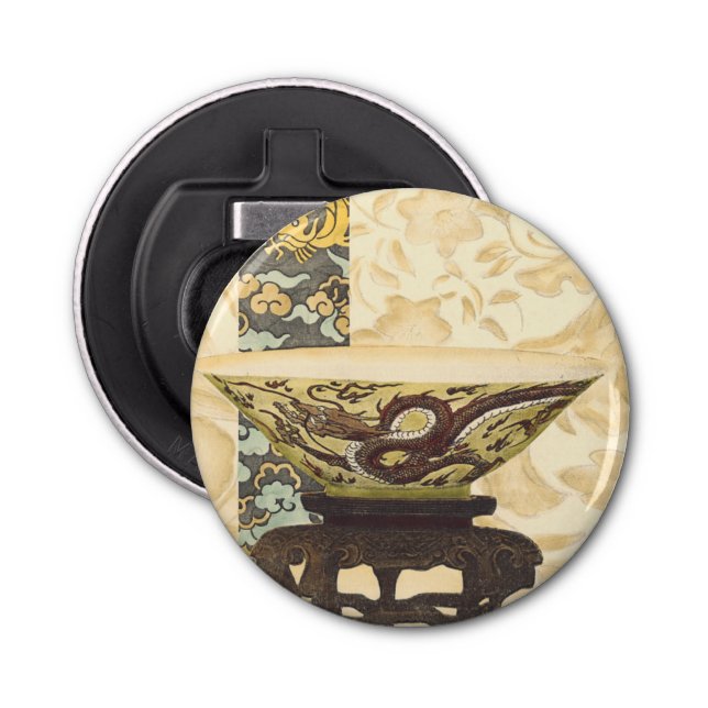 Asiatische Tapisserie mit Bowl- und Drachendesign Flaschenöffner (Vorderseite)