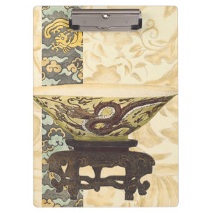 Asiatische Tapisserie mit Bowl- und Drachendesign Klemmbrett