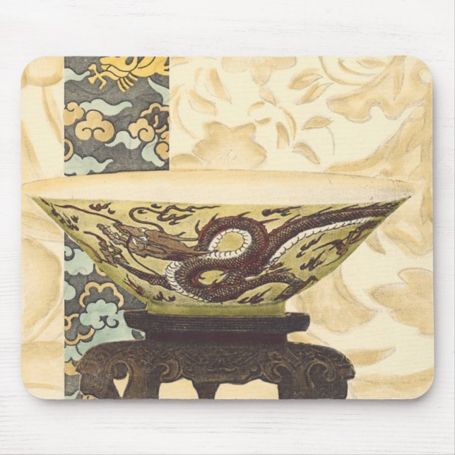 Asiatische Tapisserie mit Bowl- und Drachendesign Mousepad (Vorne)