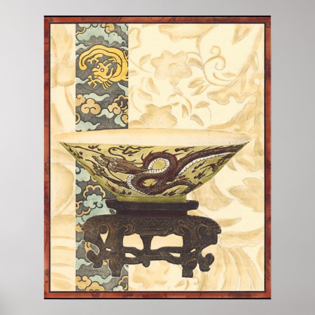 Asiatische Tapisserie mit Bowl- und Drachendesign Poster (Vorne)