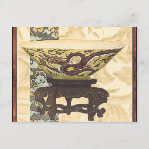 Asiatische Tapisserie mit Bowl- und Drachendesign Postkarte