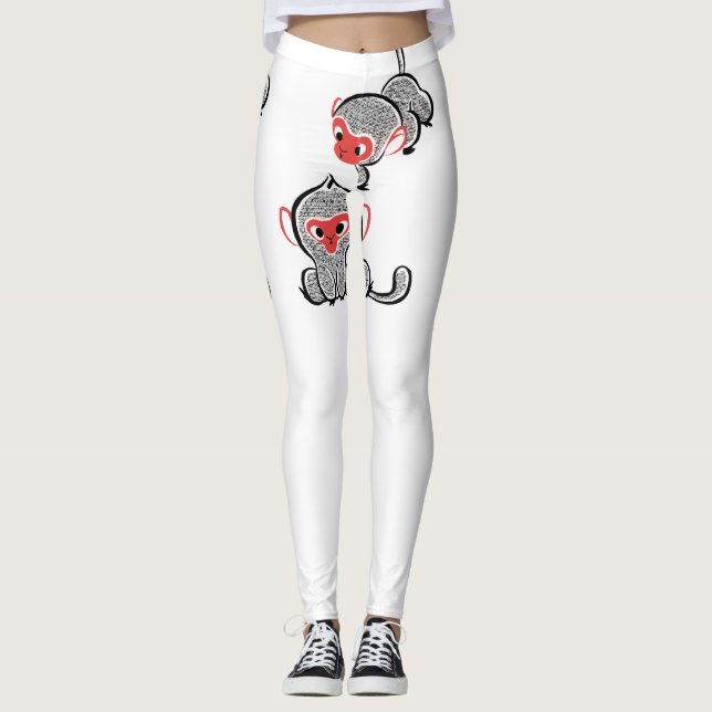 Asiatischer Affe Duo: Sitzen und Klettern Leggings (Vorderseite)