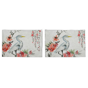 asiatischer Blumenkran der weißen Kissen-Hüllen Kissenbezug