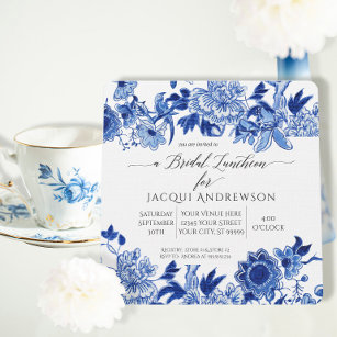 Asiatischer Einfluss Blue White Floral Bridal Lunc Einladung