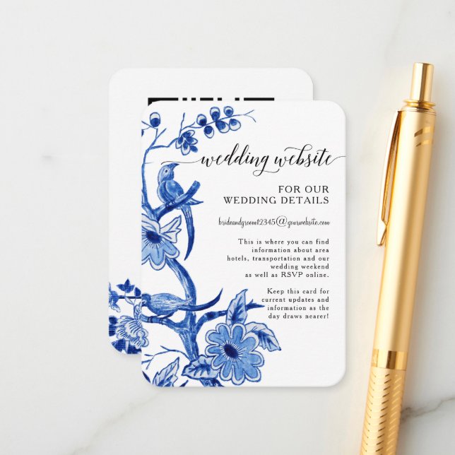 Asiatischer Einfluss Chinoiserie Blue White QR Det Begleitkarte (Vorderseite/Rückseite Beispiel)