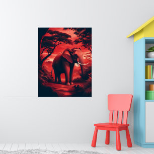 Asiatischer Elefant in Waldrot Poster