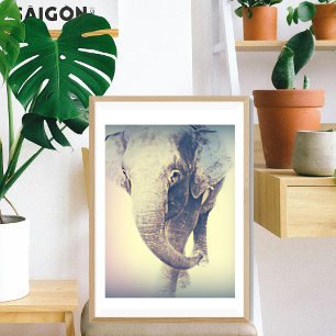 Asiatischer Elefant mit Vintage-Farben Poster