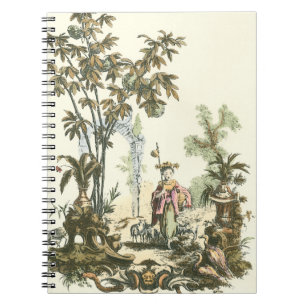 Asiatischer Garten mit Frau und Tieren Notizblock