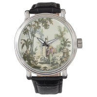 Asiatischer Garten mit Frauen und Tieren