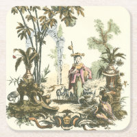 Asiatischer Garten mit Frauen und Tieren