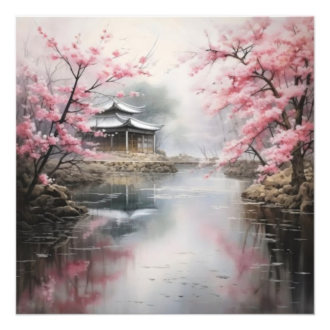 Asiatischer Garten - Rosa Bäume Fotodruck (Vorne)