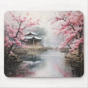 Asiatischer Garten - Rosa Bäume Mousepad