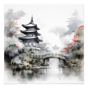 Asiatischer Garten Traditionelle Tinte Fotodruck