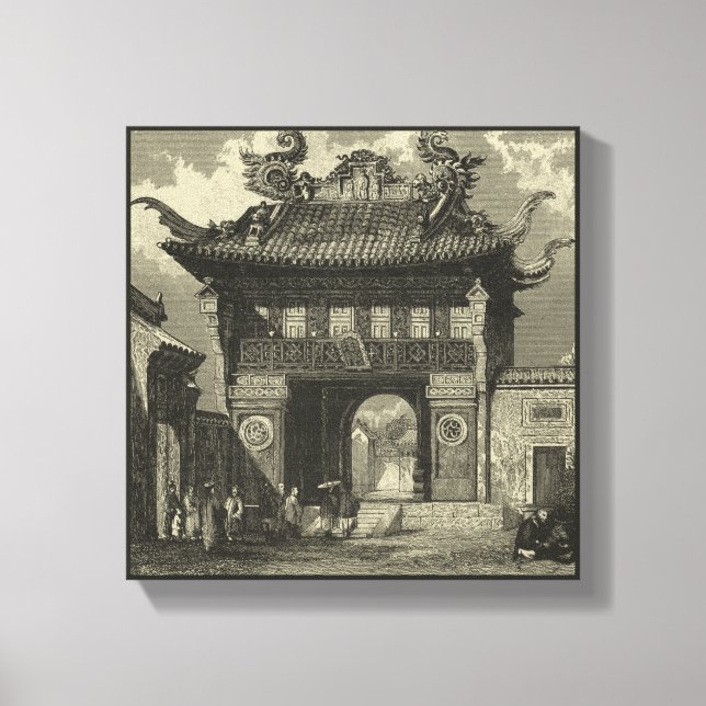 Asiatischer Kaisertempel in Schwarz und Weiß Leinwanddruck (Vorderseite)