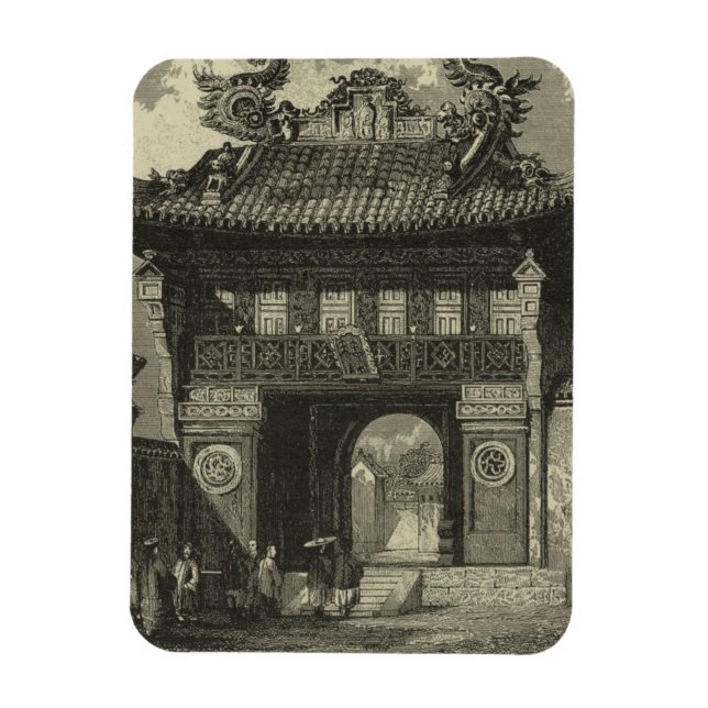 Asiatischer Kaisertempel in Schwarz und Weiß Magnet (Vertikal)