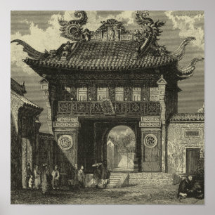 Asiatischer Kaisertempel in Schwarz und Weiß Poster