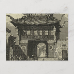 Asiatischer Kaisertempel in Schwarz und Weiß Postkarte