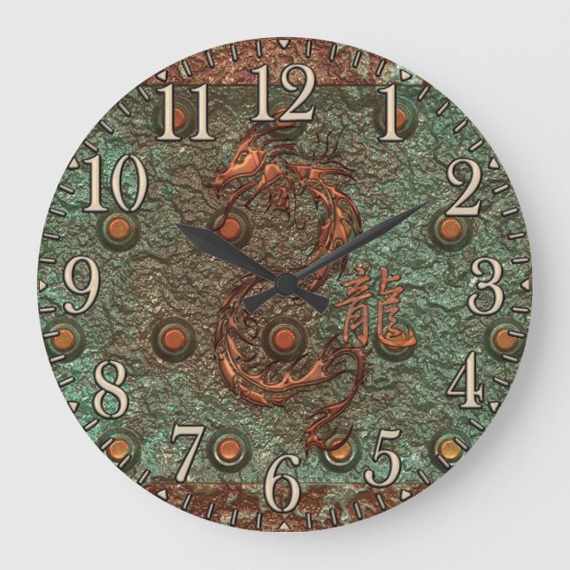 Asiatischer kupferner Drache-rostige Große Wanduhr (Vorderseite)
