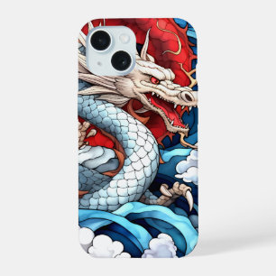 Asiatischer Mythischer Drache in Rot und Blau iPhone 15 Hülle