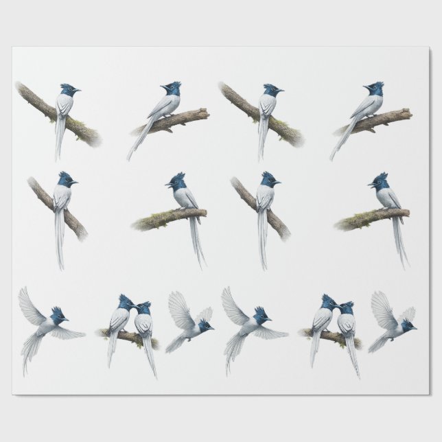 Asiatischer Paradiesfliegenschnäpper Blauköpfiger  Geschenkpapier (Flach)
