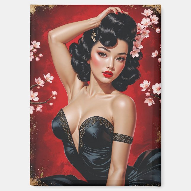 Asiatischer Pin-Up Kirschblüte 🌸 Magnet (Vorderseite)