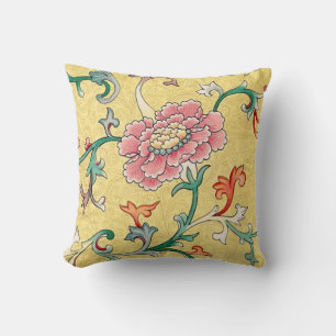 Asiatischer Pink Peony Garden auf Pastell Butter G Kissen