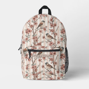 Asiatischer Spatz Kirschblüten Pfirsichstreifen Bedruckter Rucksack