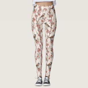 Asiatischer Spatz Kirschblüten Pfirsichstreifen Leggings
