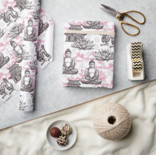 Asiatischer Tempel-Buddha-Blumengeschenk Geschenkpapier