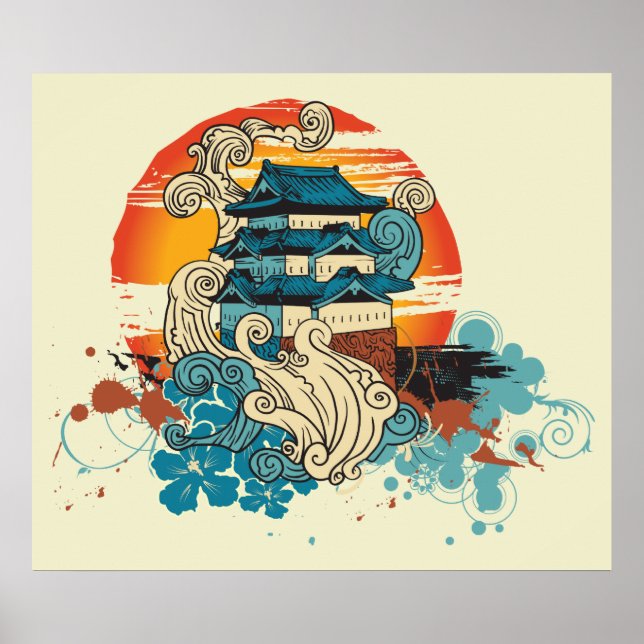 Asiatischer Tempel Pagode und Sonnenbrille Poster (Vorne)