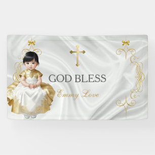 Asiatisches Baby-Mädchen Taufe Christening Gold Banner