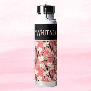 Asiatisches Blumenmuster Rosa Pfirsich Weiß Chinoi Trinkflasche