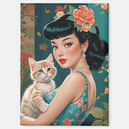 Asiatisches Button und Niedliches Kitten Magnet