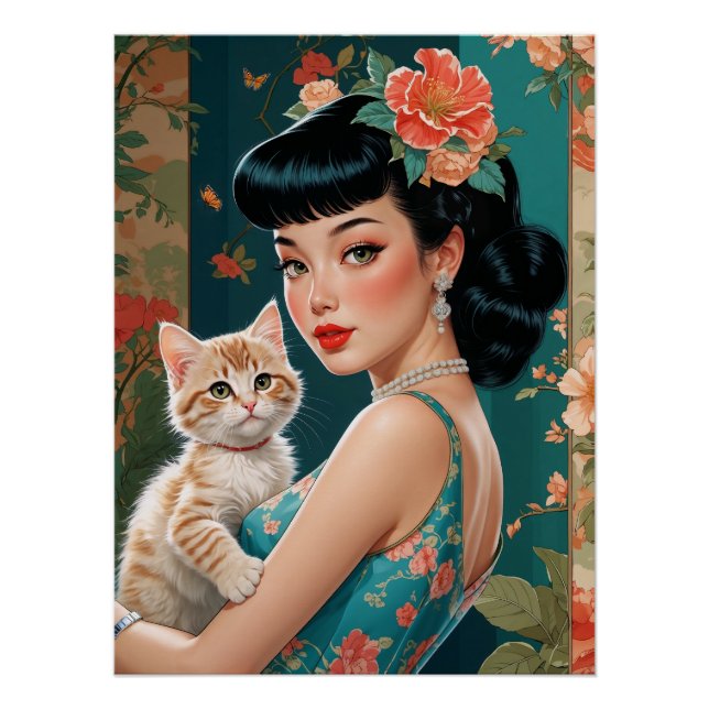 Asiatisches Button und Niedliches Kitten Poster (Vorderseite)