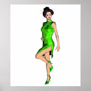 Asiatisches Button-Up-Girl-Poster Poster