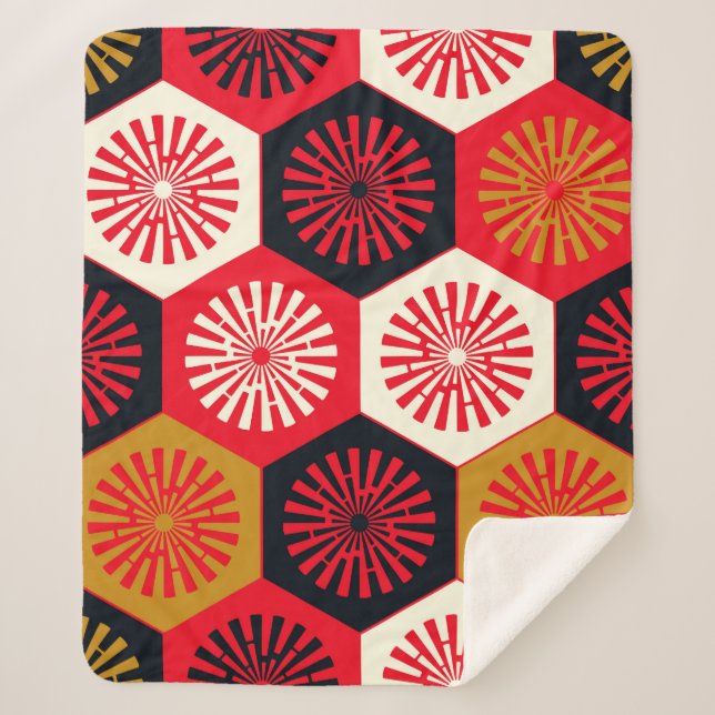 asiatisches Floral Hexagonal-Muster Sherpadecke (Vorderseite)