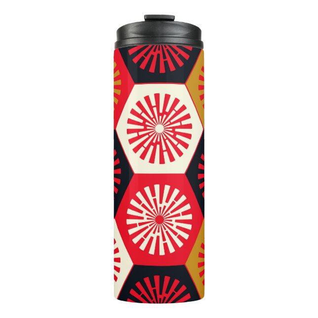 asiatisches Floral Hexagonal-Muster Thermosbecher (Vorderseite)