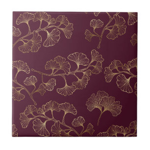 Asiatisches Gold-Botanikmuster Fliese