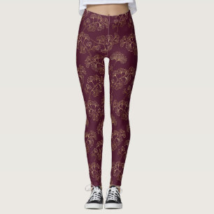 Asiatisches Gold-Botanikmuster Leggings