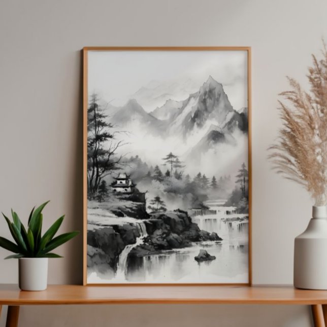 Asiatisches Haus in den Bergen Tinte Malerei Fotodruck (Von Creator hochgeladen)