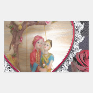 Asiatisches Hochzeitspaar auf Herz-Schwingen-Kunst Rechteckiger Aufkleber