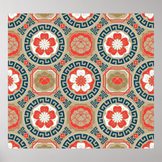 Asiatisches Motiv: Elegantes geometrisches Design Poster