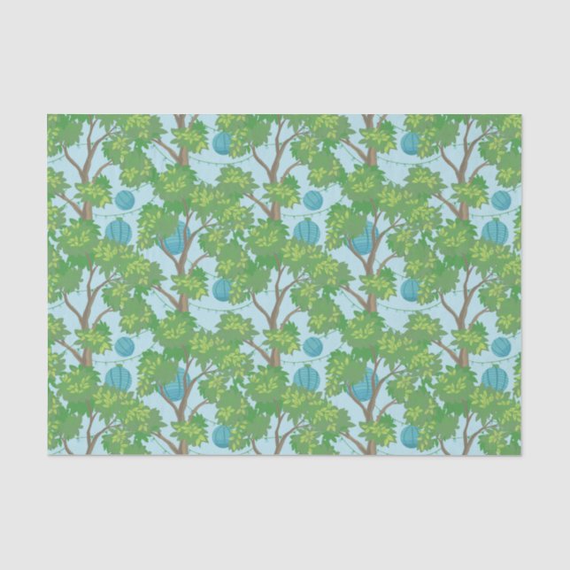 Asiatisches Muster Blau Grün Seidenpapier (Vorderseite)
