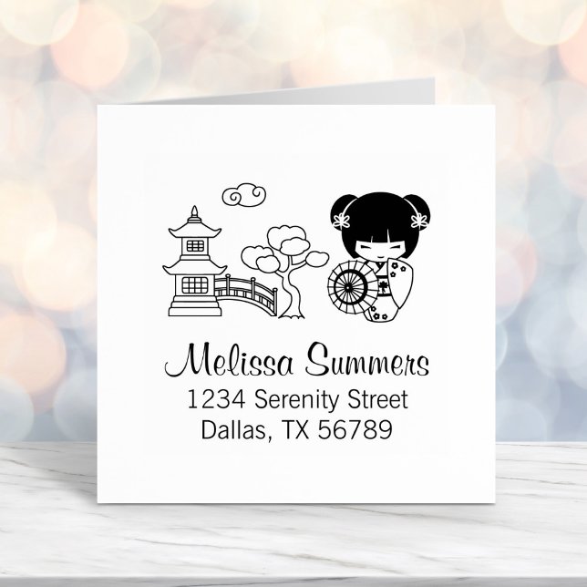 Asiatisches Regenschirmmädchen in Kimono Permastempel (Von Creator hochgeladen)