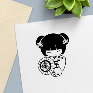 Asiatisches Schirmmädchen in Kimono Color Me Permastempel